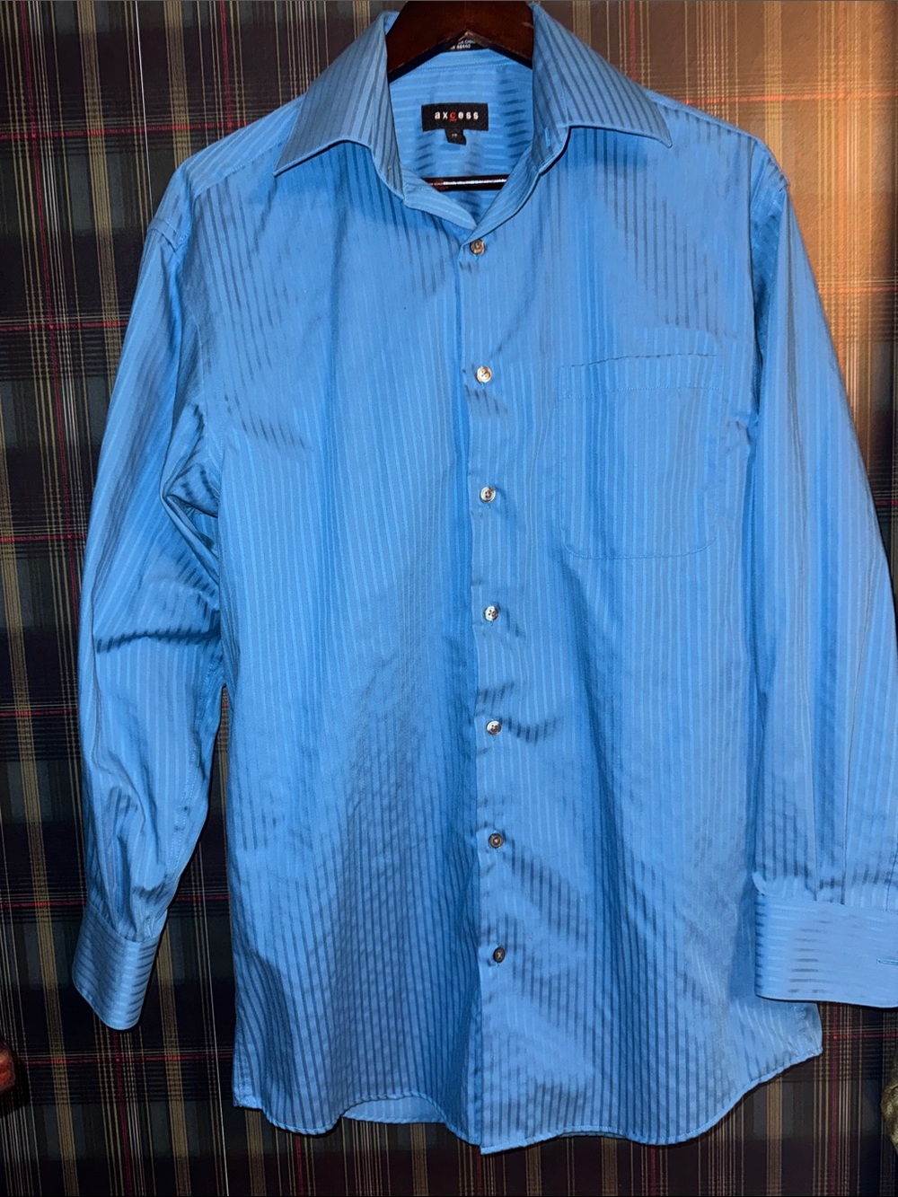 Axcess Men's Light Blue Striped Dress Shirt